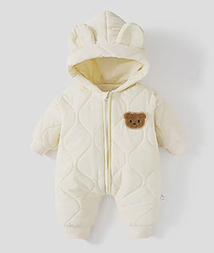 Warme Winter Baby Romper met Berenprint en Pluche Voering - Jumpsuit voor Peuters