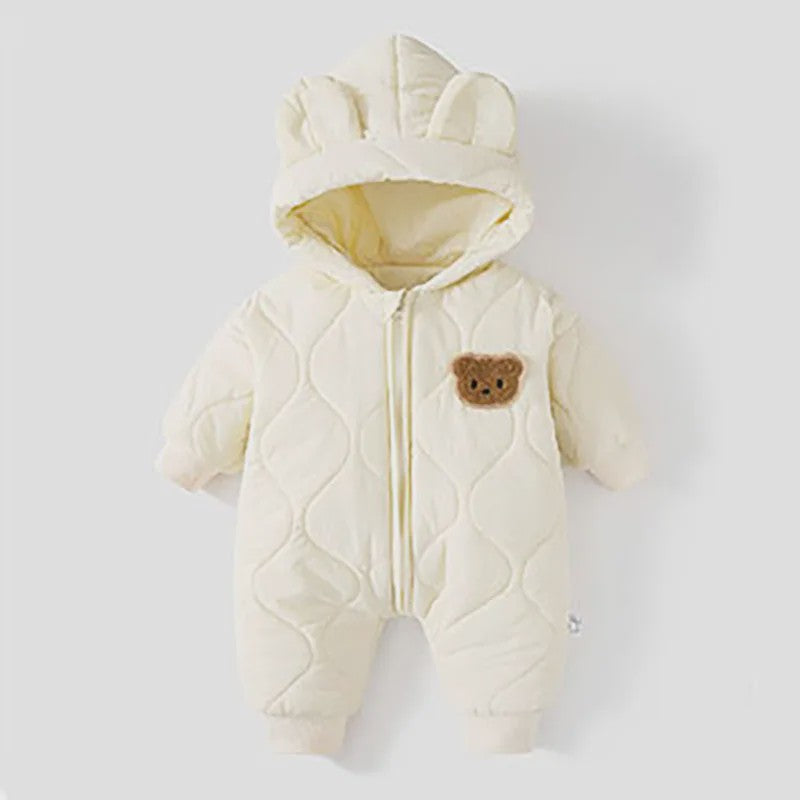 Warme Winter Baby Romper met Berenprint en Pluche Voering - Jumpsuit voor Peuters