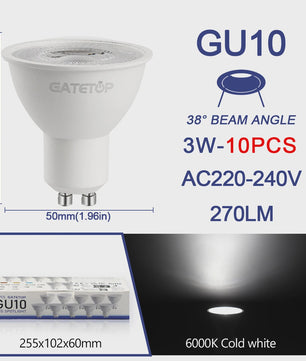10x GU10 LED Spot Lamp 3W - Kies Warm Wit, Neutraal Wit of Koel Wit (3000K-6000K)