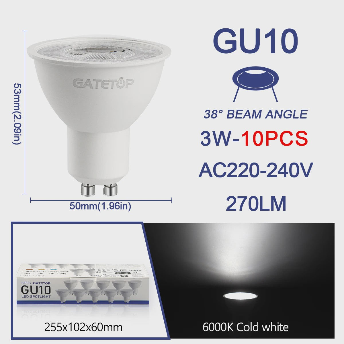10x GU10 LED Spot Lamp 3W - Kies Warm Wit, Neutraal Wit of Koel Wit (3000K-6000K)