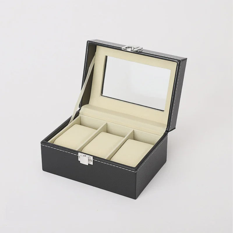 Luxe PU Leder Horlogedoos met Glazen Deksel - 6 Vakken