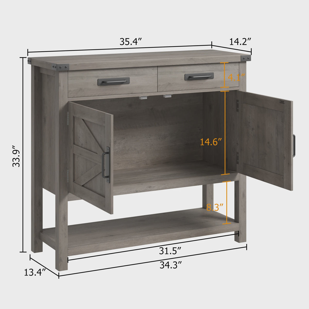 Moderne Landelijke Console Tafel met Koffiebar - 2 Lades, 2 Deuren & Open Plank