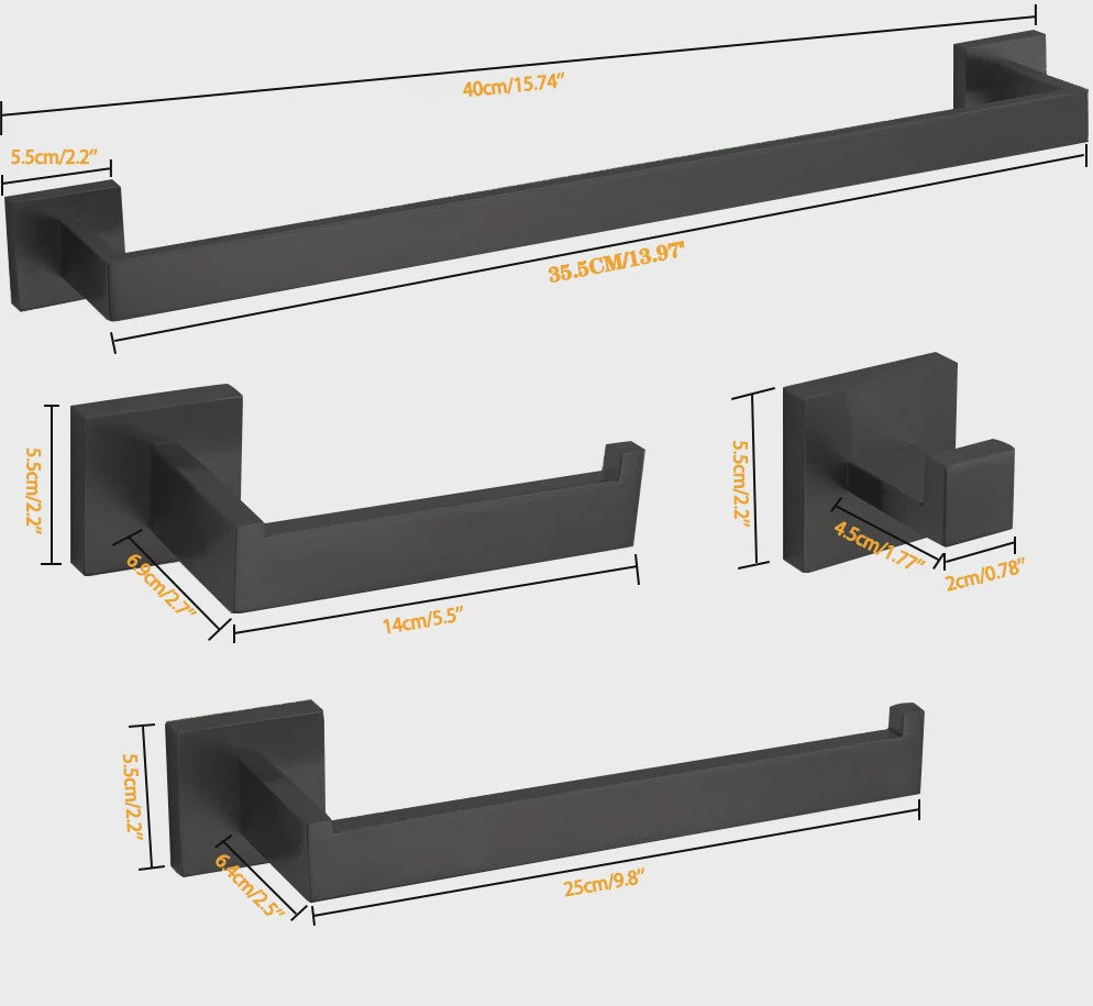 Complete Badkamer Accessoires Set - Zwart & Geborsteld Staal
