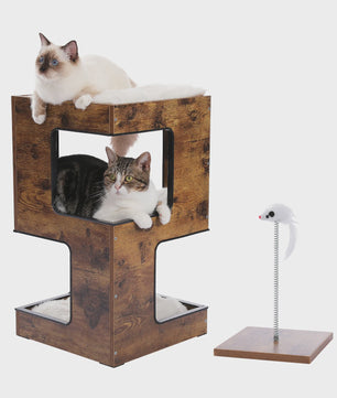 Moderne Houten Kattenboom met Krabpaal, Slaapplek en Speeltje