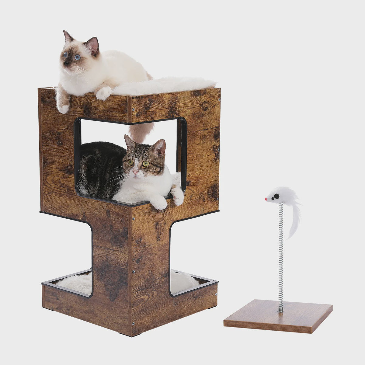 Moderne Houten Kattenboom met Krabpaal, Slaapplek en Speeltje