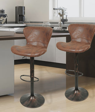 Set van 2 Retro Barstoelen met Kunstleer, Draaibaar en Verstelbaar in Hoogte
