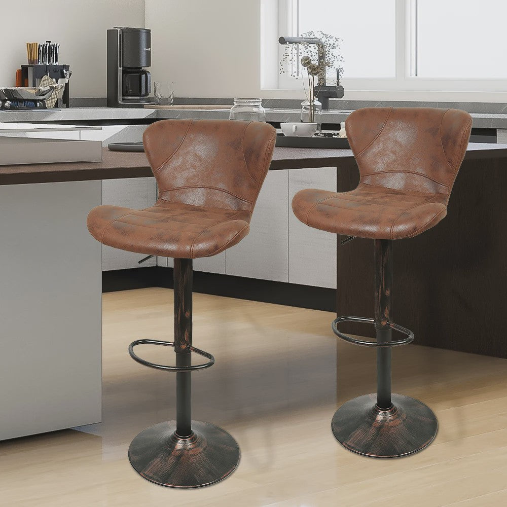 Set van 2 Retro Barstoelen met Kunstleer, Draaibaar en Verstelbaar in Hoogte