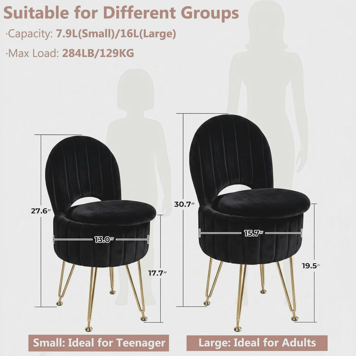 Luxe Fauteuil met Opbergruimte en Pluche Bekleding - Kaptafel Stoel