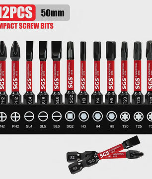 50mm Magnetische Schroefbit Set (10-delig) - S2 Staal - 1/4" Hex Shank