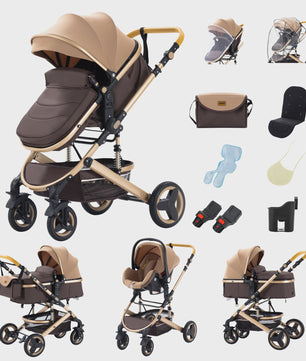 3-in-1 Multifunctionele Kinderwagen - Lichtgewicht en Compact met Babyzitje en Reiswieg