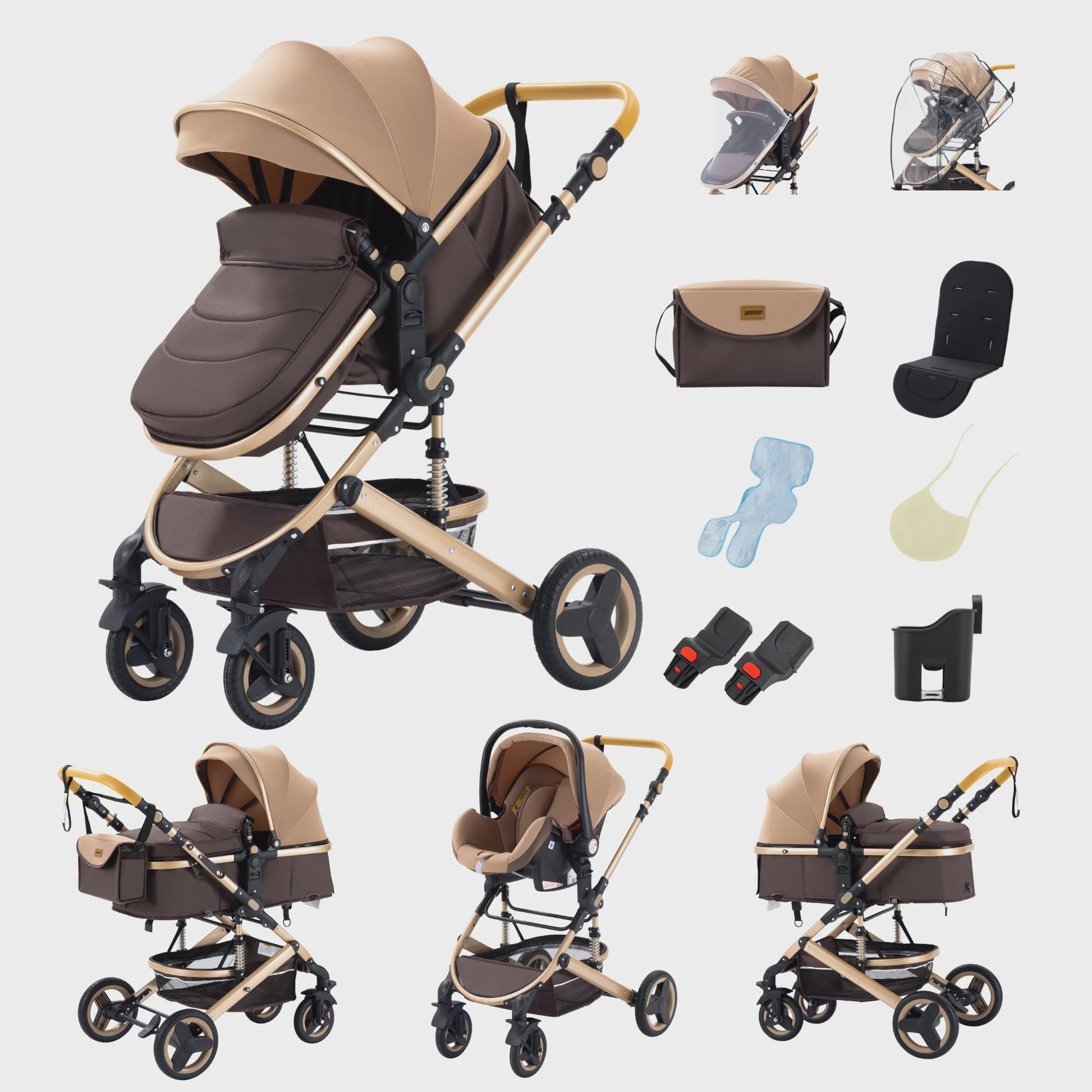 3-in-1 Multifunctionele Kinderwagen - Lichtgewicht en Compact met Babyzitje en Reiswieg