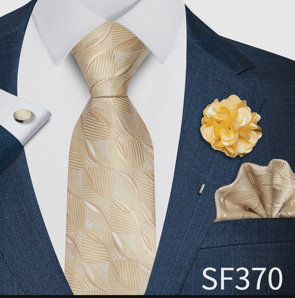 Luxe Heren Set: Paarse Paisley Stropdas, Manchetknopen, Pochet & Boutonnière - 8cm Breed
