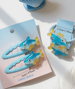 Schattige Haarklemmen & Elastiekjes Set met Haai & Visjes - 4 Delig