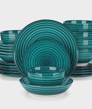 vancasso BONBON 24-delig servies set beige voor 6 personen - Handgeschilderd spiraalpatroon, magnetron- en vaatwasserbestendig