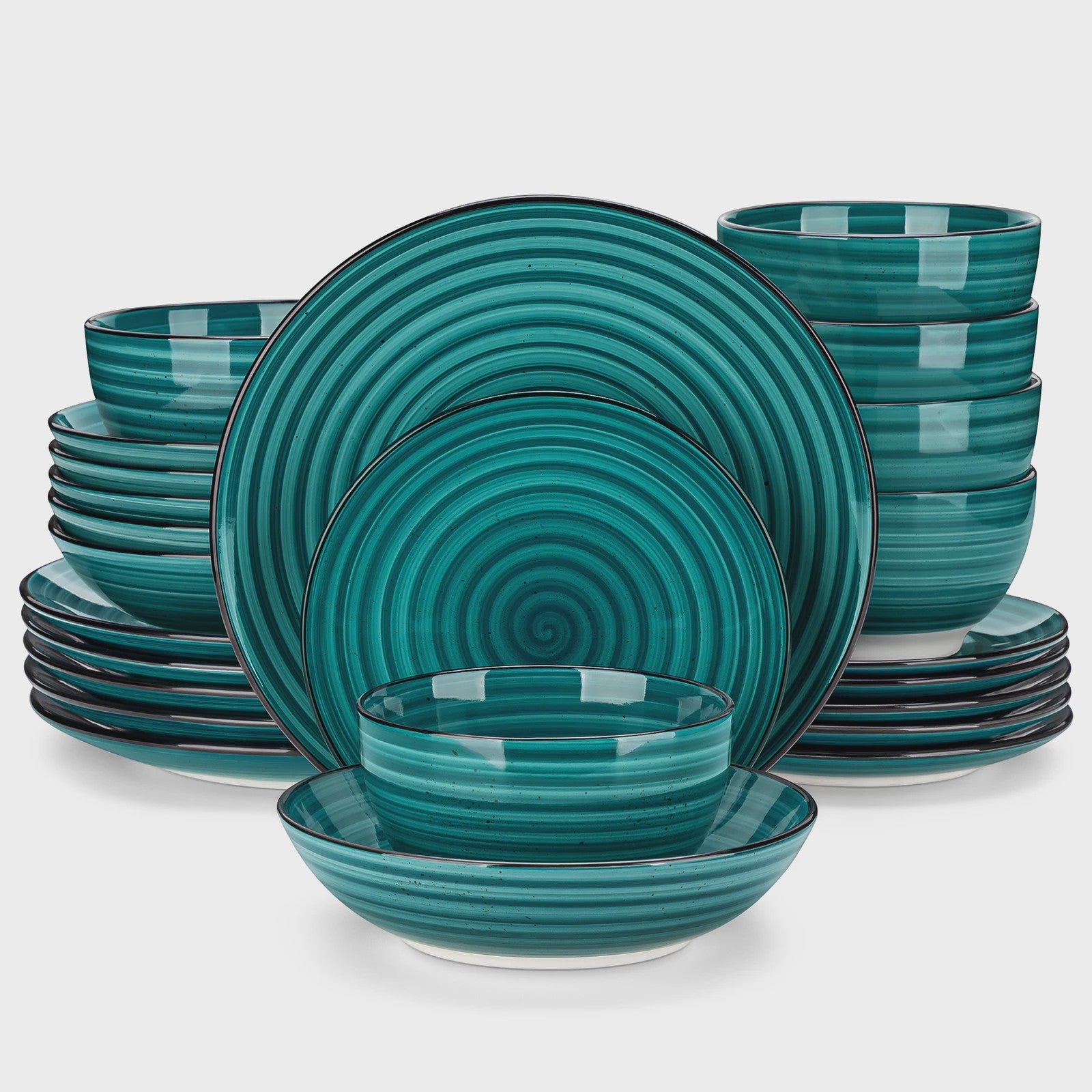 vancasso BONBON 24-delig servies set beige voor 6 personen - Handgeschilderd spiraalpatroon, magnetron- en vaatwasserbestendig