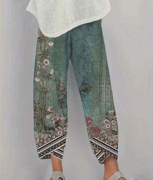 Plus Size Wijde Leg Broek Dames met Bloemenprint