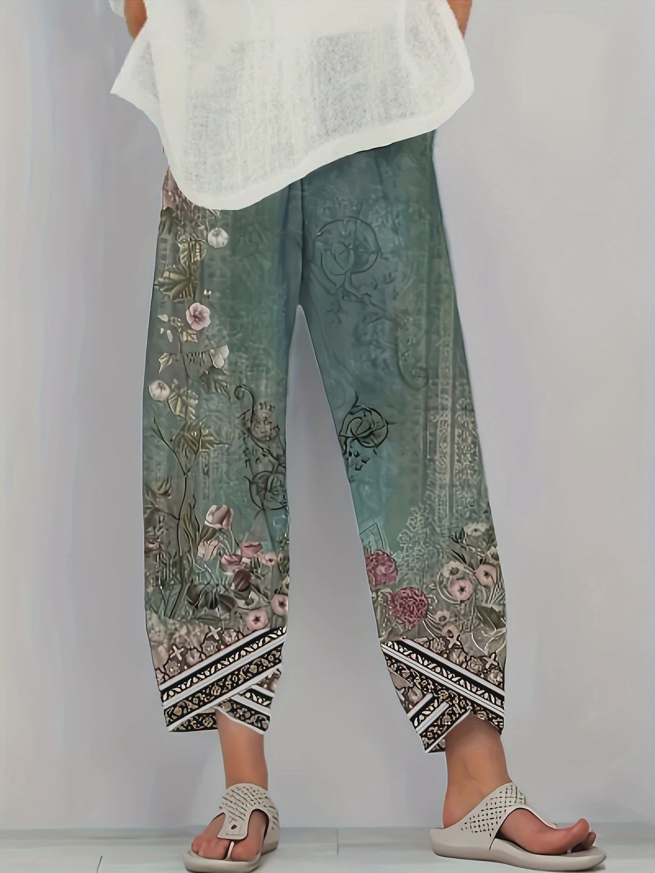 Plus Size Wijde Leg Broek Dames met Bloemenprint