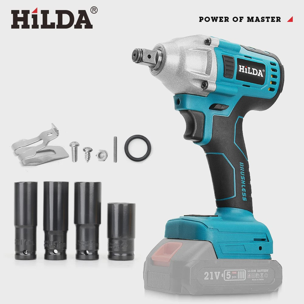 HILDA 1/2" Brushless Slagmoersleutel - 1200 Nm Krachtige Accu Klopmachine voor Banden en Steigerbouw (Compatibel met Makita)
