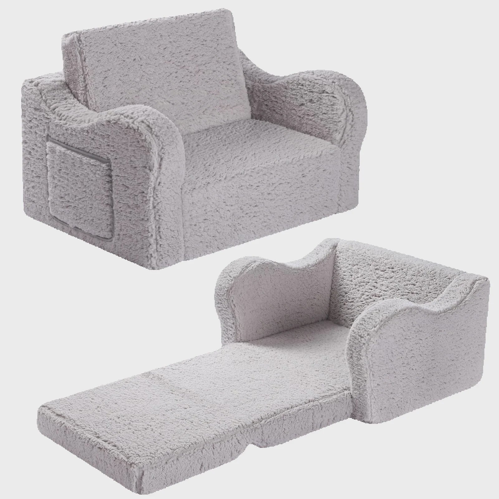 Comfortabele Kinderbank 2-in-1: Uitklapbare Speelstoel met Zachte Sherpa Coating
