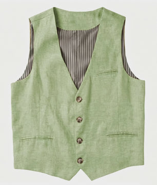 Linnen Heren Gilet - Zomer Waistcoat V-hals Single Breasted Lichtgewicht