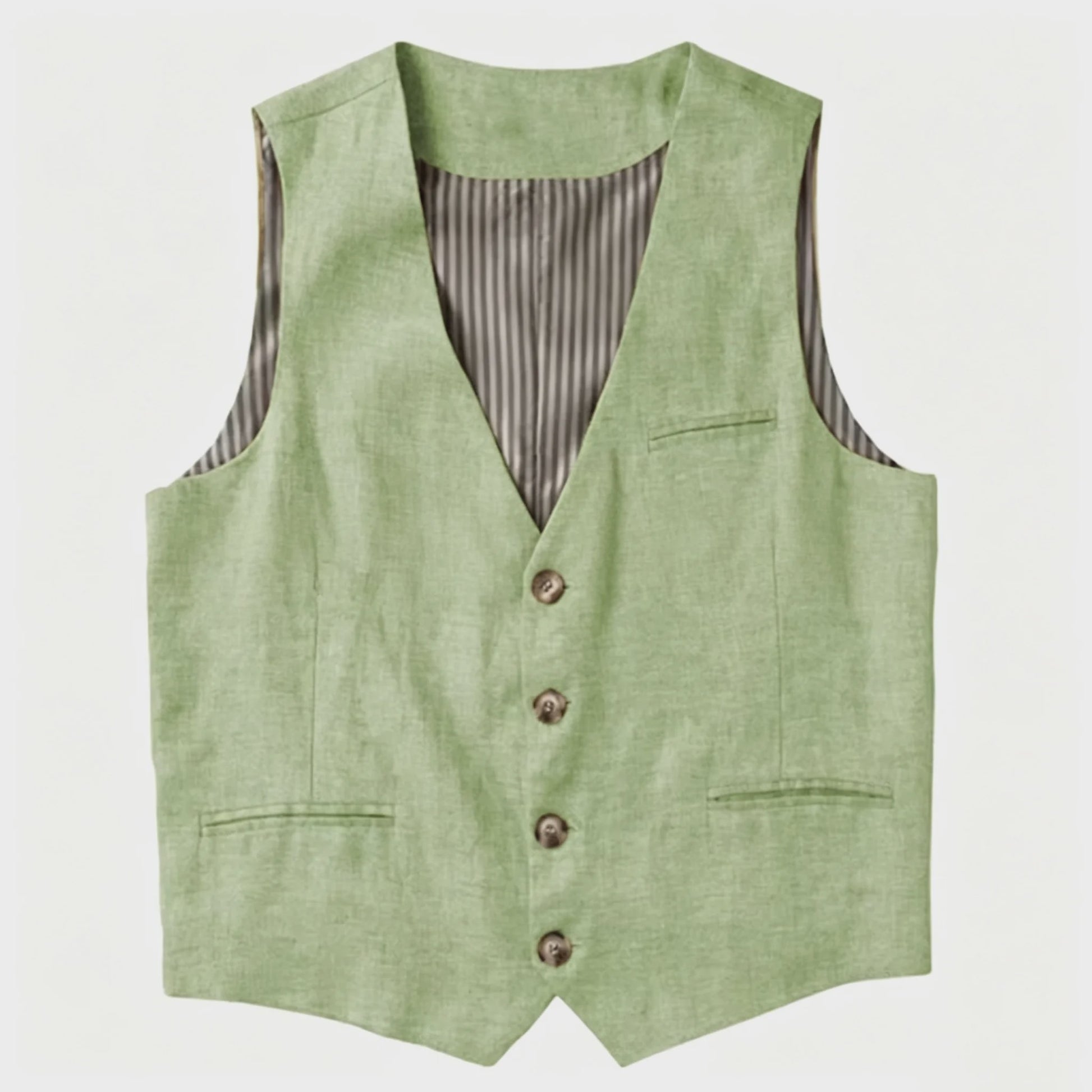 Linnen Heren Gilet - Zomer Waistcoat V-hals Single Breasted Lichtgewicht