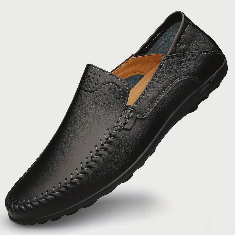 CLOHOO Heren Casual Schoenen - Comfortabel Leer met Ademende Stiksels en Rubberen Zool