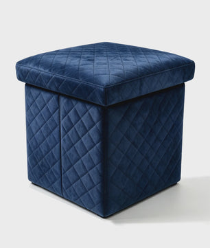3-in-1 Opvouwbare Fluwelen Opberg Poef met Diamant Design - 38x38x35cm