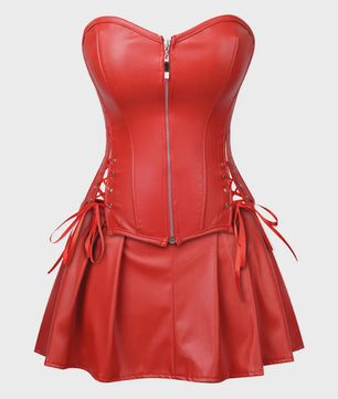 Lederlook Corset met Rok Set - Gothic, Punk & Steampunk Stijl - Verkrijgbaar in Plus Size