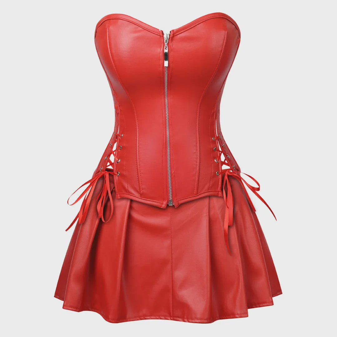 Lederlook Corset met Rok Set - Gothic, Punk & Steampunk Stijl - Verkrijgbaar in Plus Size
