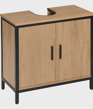 Badkamermeubel Onderbouw Wastafelkast 60x60x30cm - Houtkleurig met Metalen Frame