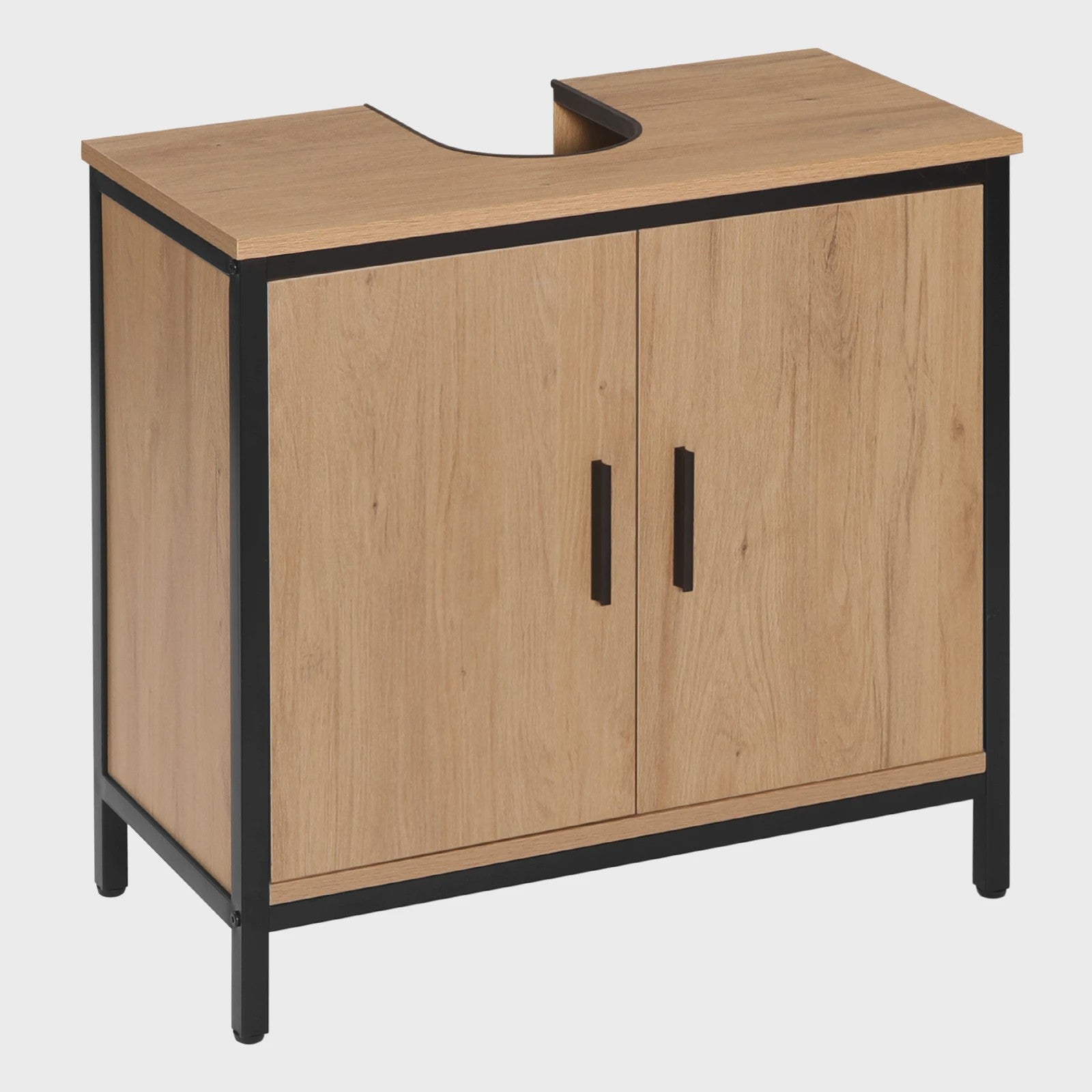 Badkamermeubel Onderbouw Wastafelkast 60x60x30cm - Houtkleurig met Metalen Frame