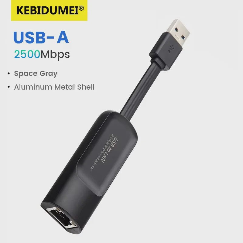 2.5Gbps USB Ethernet Adapter - Snelle Netwerkkaart voor Laptop & PC (USB-A/C)