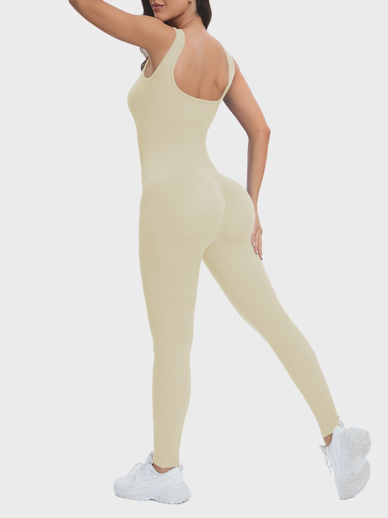 Dames Shapewear Jumpsuit met Ingebouwde BH - Bodycon, Vierkante Hals, Mouwloos & Ribbel Design