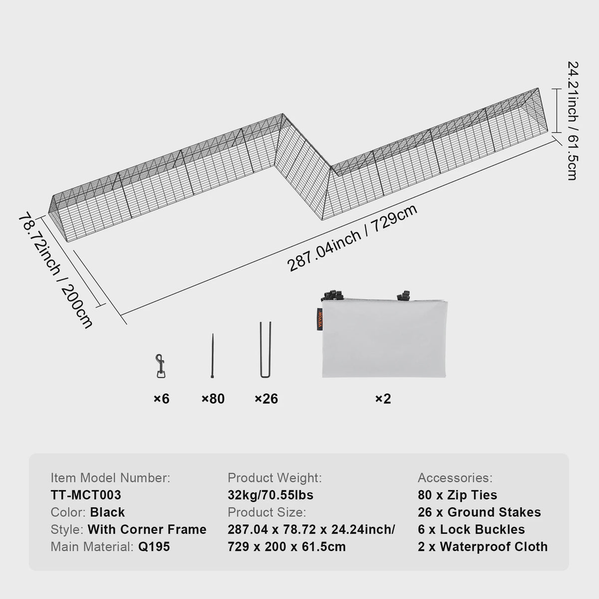 Grote Kipren Tunnel 400 cm - Draagbare en Uitbreidbare Ren voor Kippen en Kleinvee