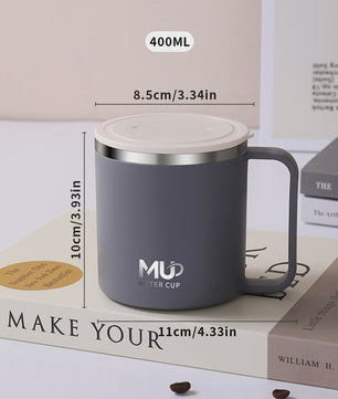 Geïsoleerde Koffiemok met Deksel - 400ML Dubbelwandig RVS Drinkbeker