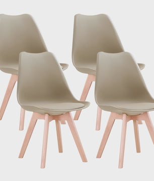 Set van 4 of 6 Nordic Eetkamerstoelen met PU Zitting en Beukenhouten Poten