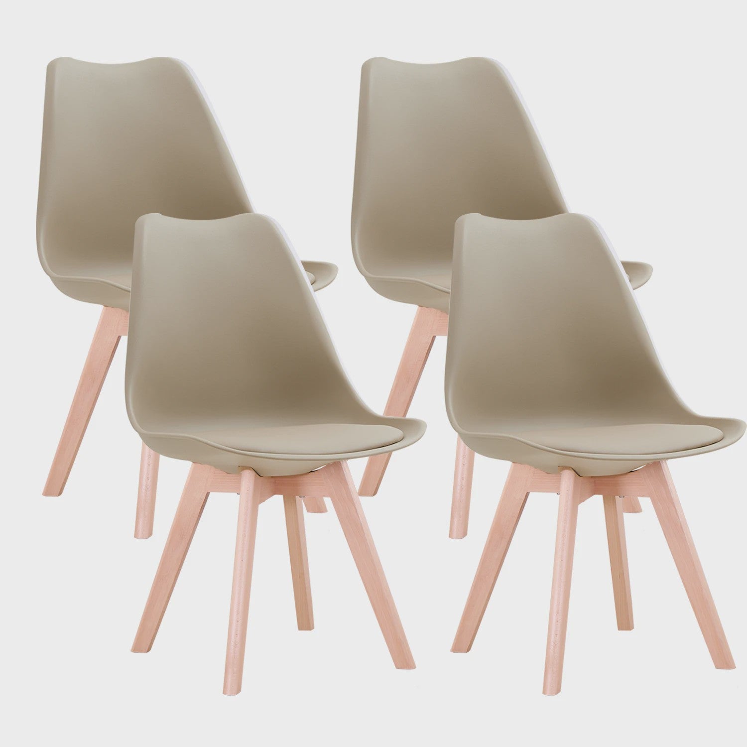 Set van 4 of 6 Nordic Eetkamerstoelen met PU Zitting en Beukenhouten Poten