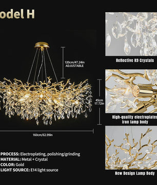 Moderne Gouden Kristallen Tak Kroonluchter - Sfeervolle Plafondlamp met E14 Fitting