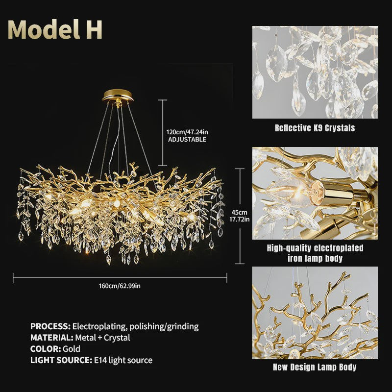 Moderne Gouden Kristallen Tak Kroonluchter - Sfeervolle Plafondlamp met E14 Fitting