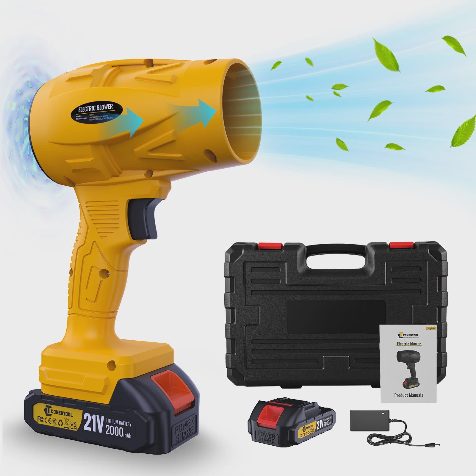 CONENTOOL Turbo Bladblazer - Krachtige Draadloze Tuinlier, 350m/s, 2x Makita 18V Accu Compatibel