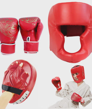 Professionele Bokshandschoenen & Helm Set voor Kinderen en Volwassenen - PU Leer