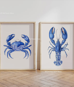 Retro Blauwe Sardine Canvas Poster - Mediterrane Stijl Wanddecoratie