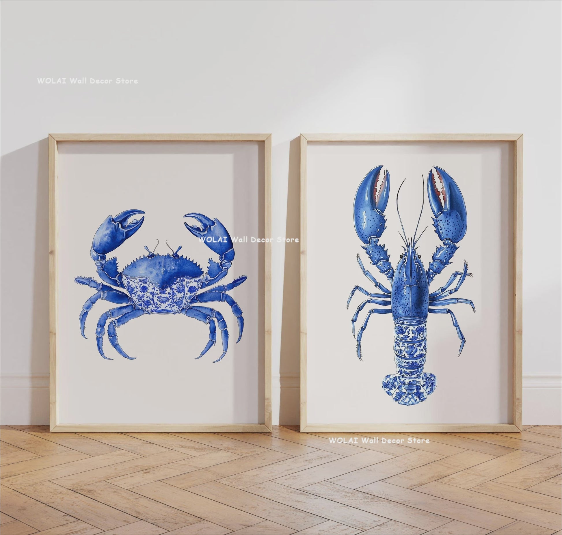 Retro Blauwe Sardine Canvas Poster - Mediterrane Stijl Wanddecoratie