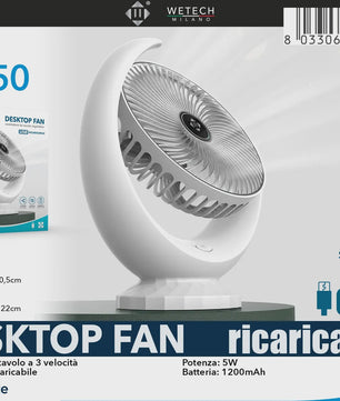 Draagbare USB Bureauventilator WD50 - Stil, Oplaadbaar met 3 Snelheden en 1200mAh Batterij