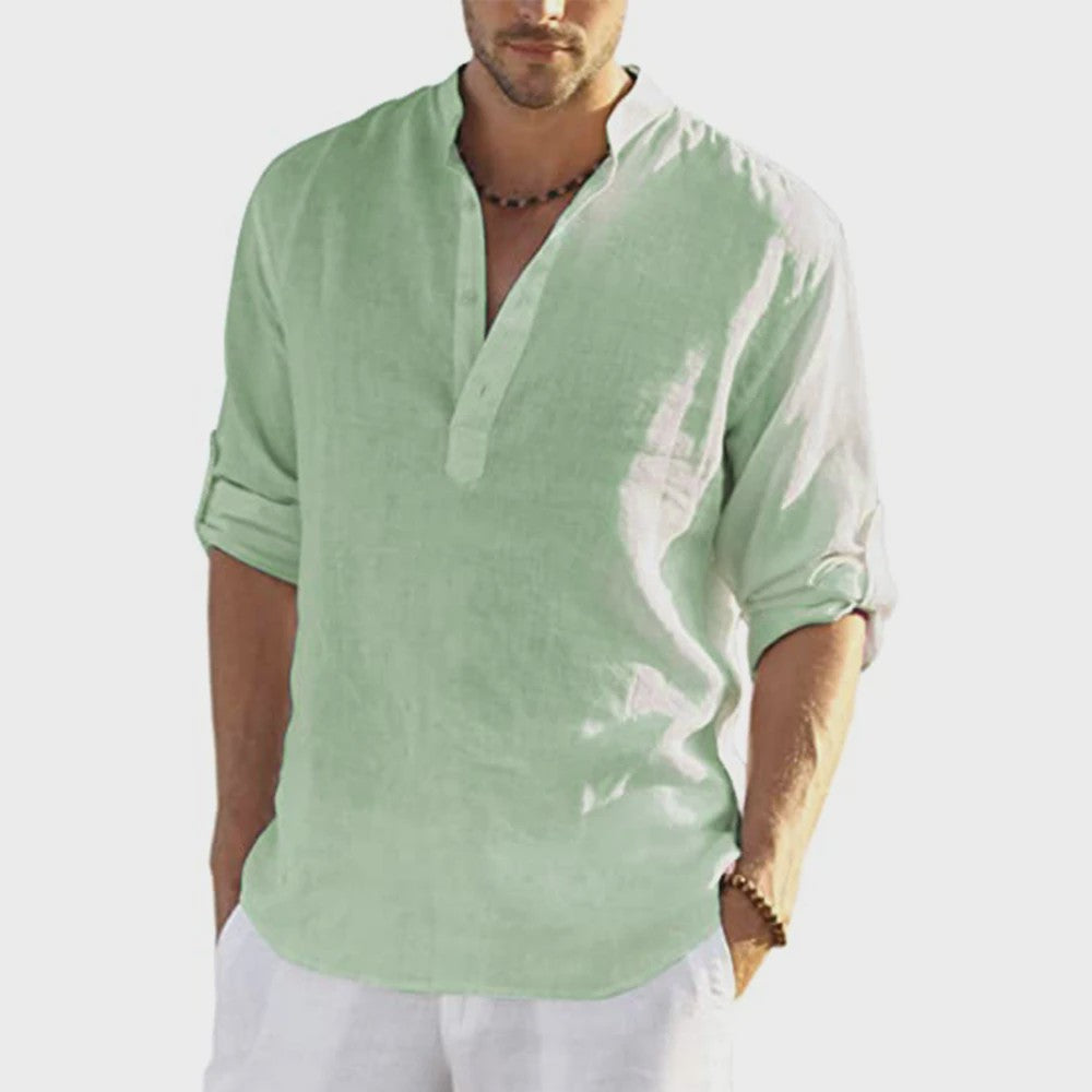 Heren Linnen Blouse Casual Lange Mouw - Comfortabele Vrijetijdstop