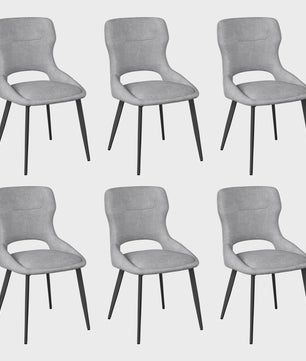 Set van 6 Luxe Eetkamerstoelen - Chenille Bekleding, Holle Rug & Metalen Poten