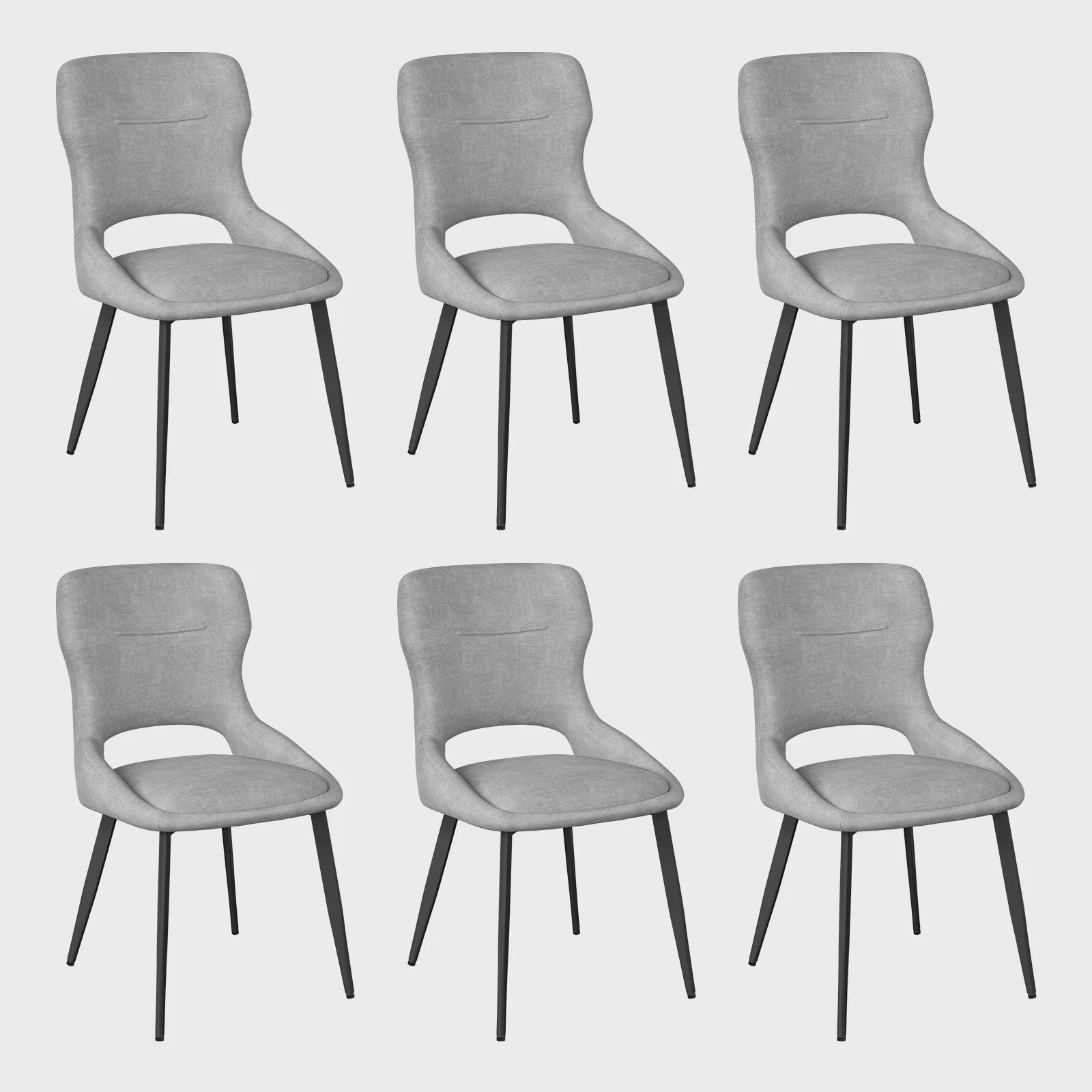 Set van 6 Luxe Eetkamerstoelen - Chenille Bekleding, Holle Rug & Metalen Poten
