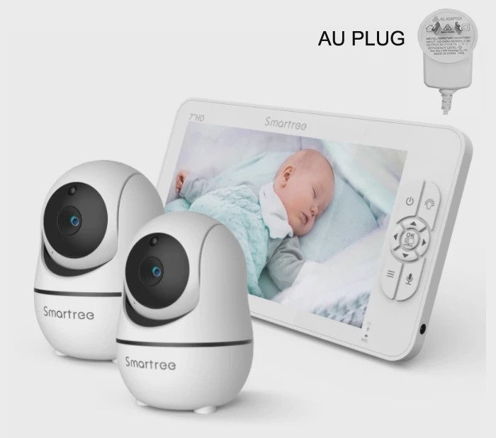 7" HD Babyfoon met 2 Camera's, Split Screen, Pan/Tilt/Zoom & 4000mAh Batterij