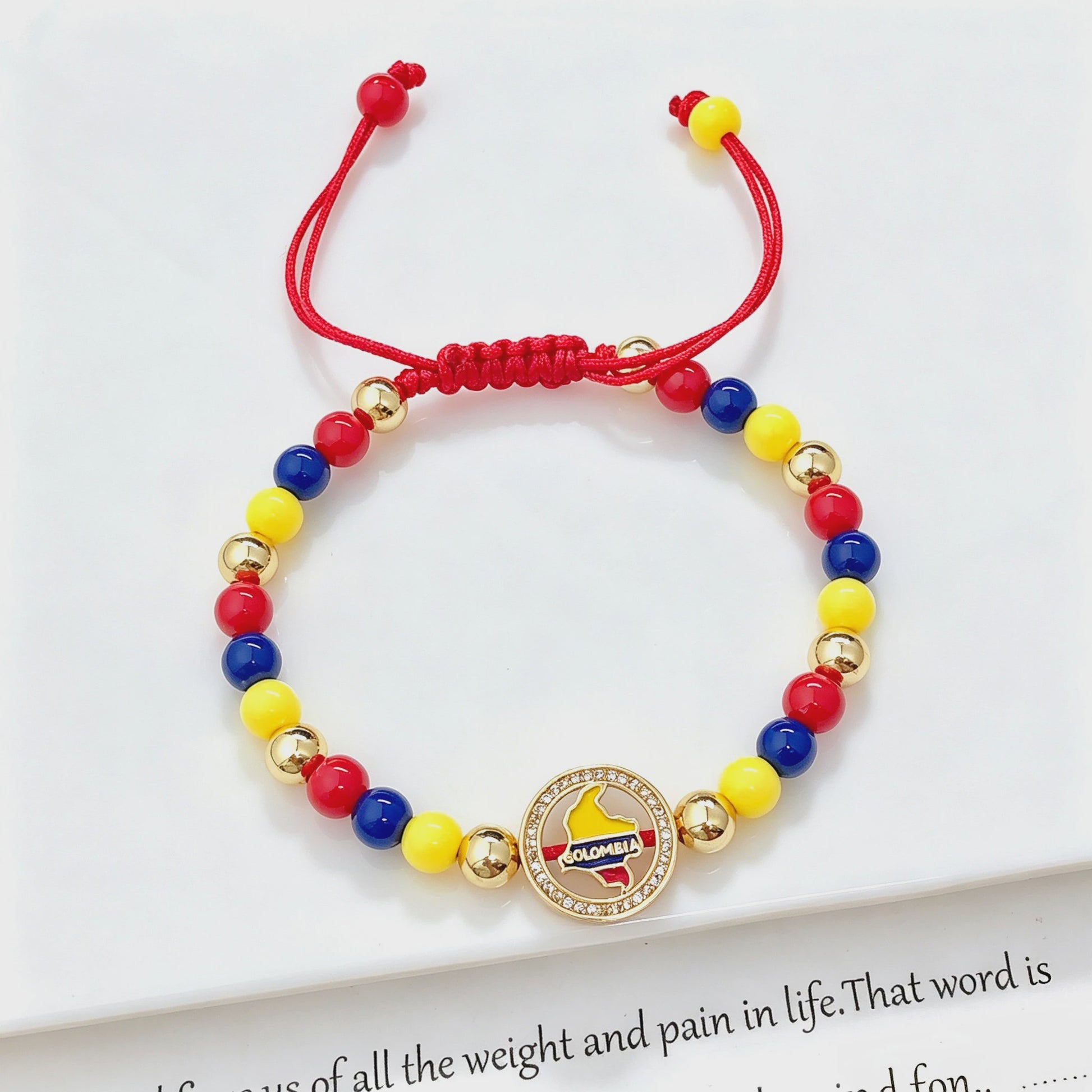 Colombia Vlag Armband - Verstelbaar Patriotisch Sieraden met Rood, Geel en Blauwe Kralen