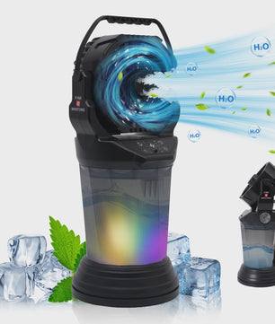 Draagbare Camping Ventilator met Vernevelaar, 2000ml Tank, 15000mAh Batterij & RGB LED Verlichting